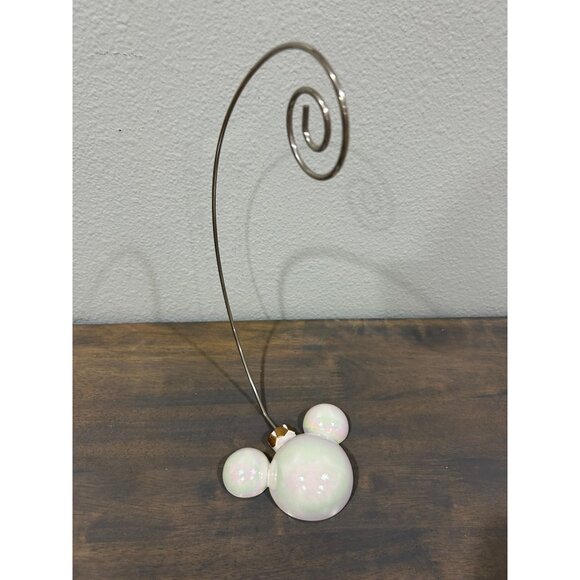 Disney Ornament Holder Mickey Mouse White Opalescent Base metal swirl hanger - Picture 1 of 6